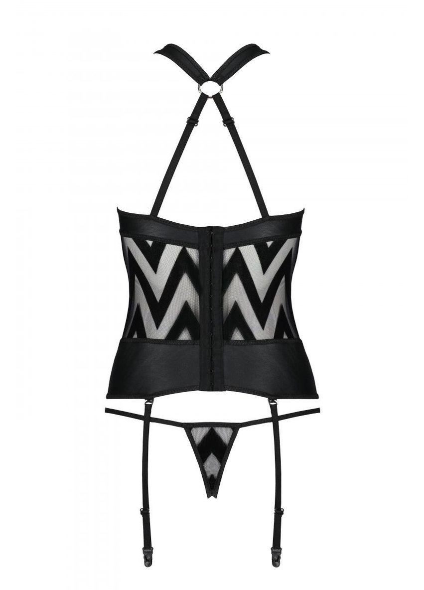 Сітчастий комплект з візерунком: корсет з халтером, підв’язки, трусикиHimaCorsetblackXXL/3XL Passion (297394122)