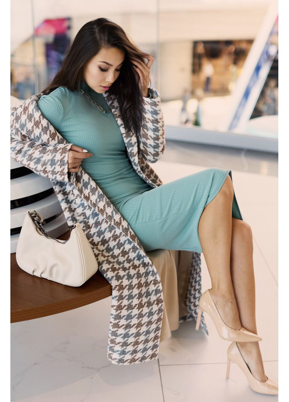 Комбіноване демісезонне Пальто гусяча лапка. Сірий з бежевим Seventeen