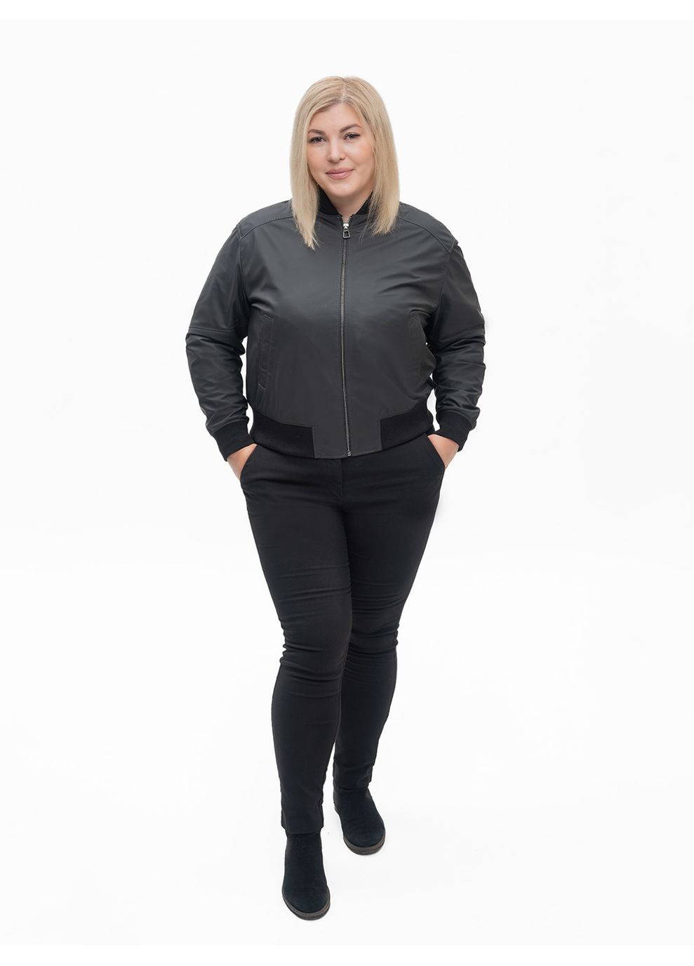 Графитовая демисезонная женская кожаная куртка весна Fabio Monti