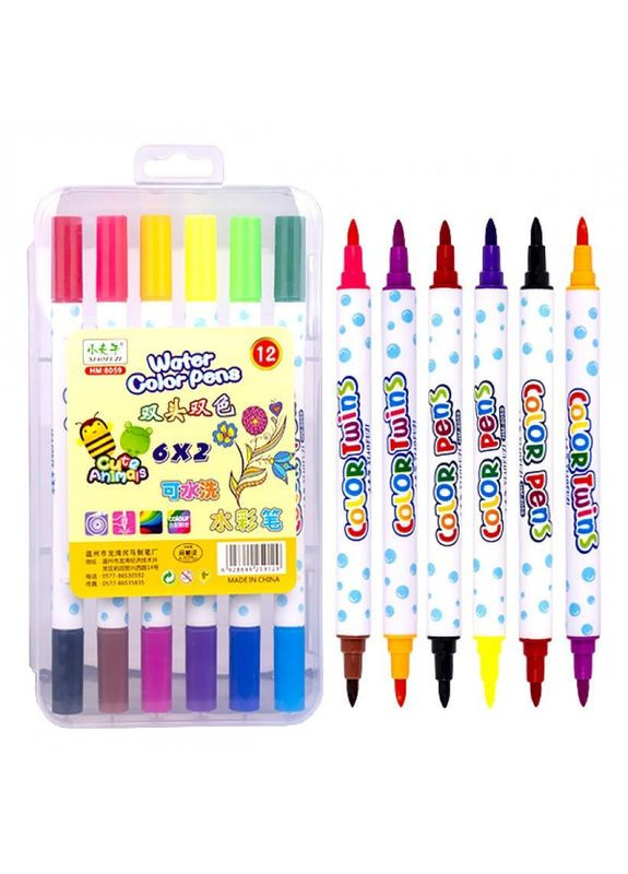 Набор двухцветных фломастеров 6 штук 12 цветов 8059-12 в пластиковом боксе. No Brand (330608217)