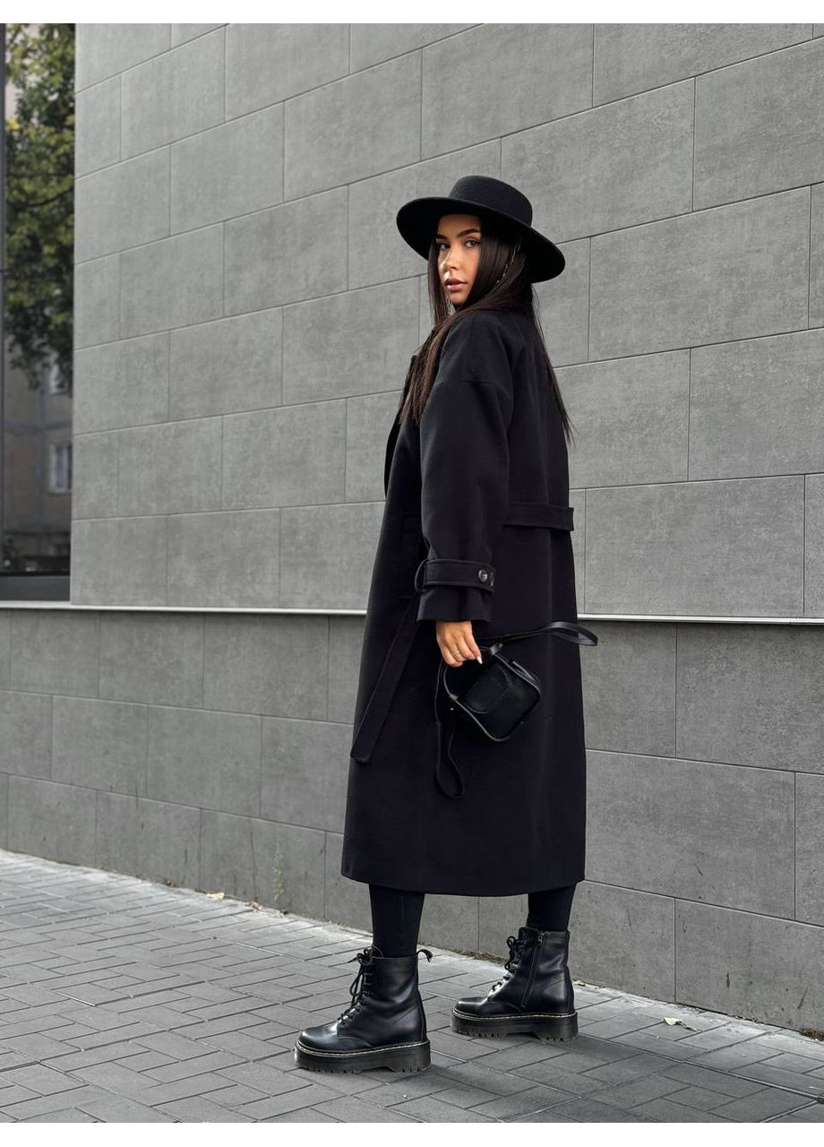 Черное демисезонное Женское пальто из турецкого кашемира на саржевой подкладке — стиль и комфорт (замеры в описании) Vione