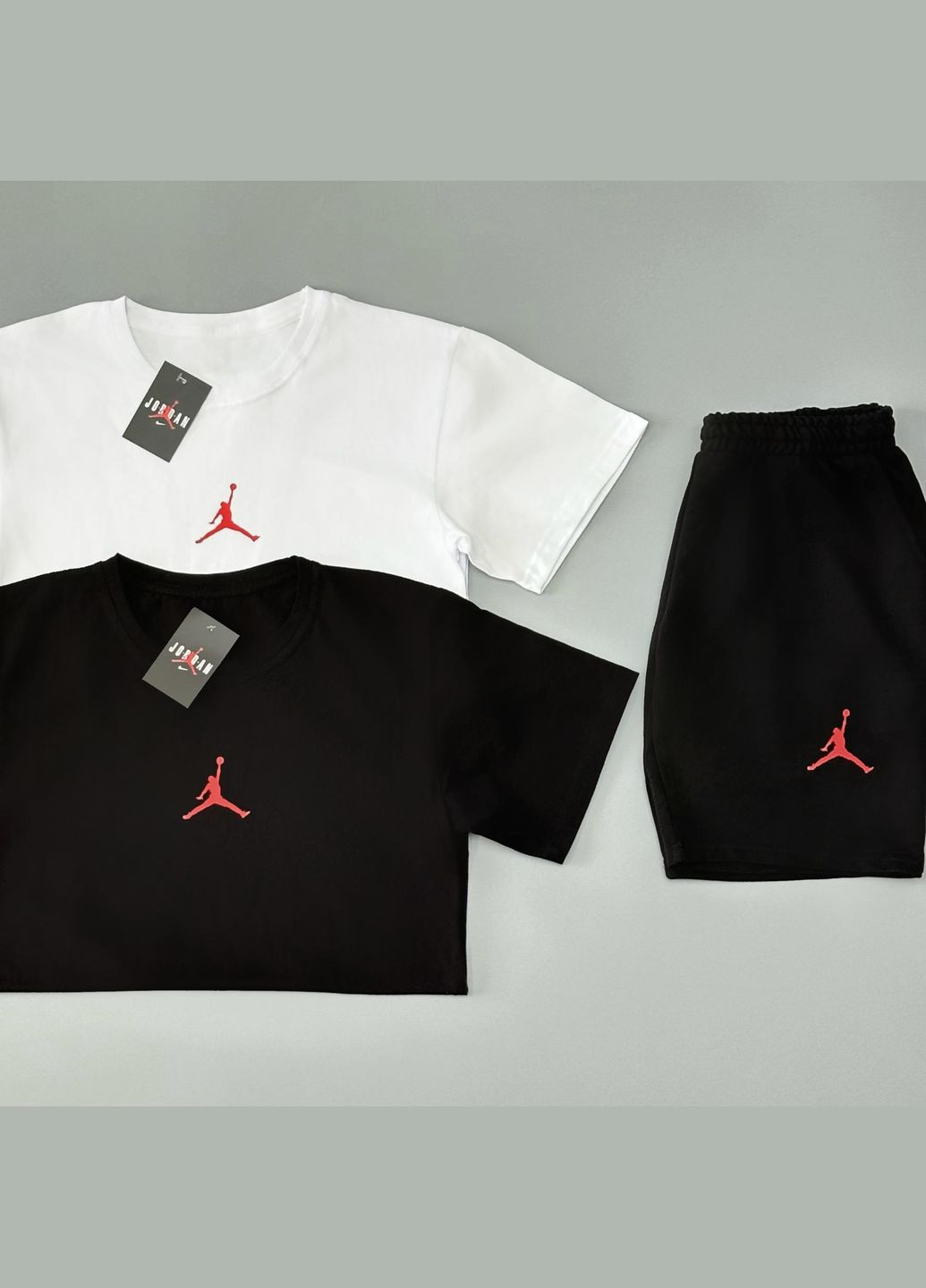 Стильный мужской костюм 3в1 Air Jordan шорты+2 футболки черно-белый Freedom (332980447)