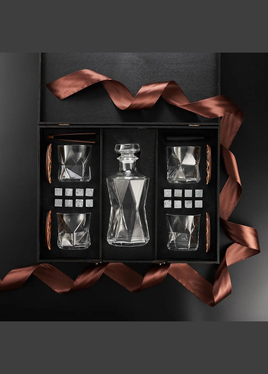 Подарочный набор виски для босса с четырьмя бокалами и графином Bormioli Rocco Cassiopeаи камнями для виски Handmade WS406D (345646853)