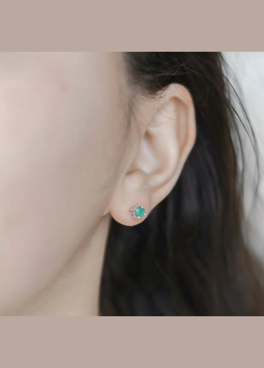 Серьги-пусеты натуральный камень Изумруд индийское серебро d-5х15мм No Brand гвоздики (323654073)