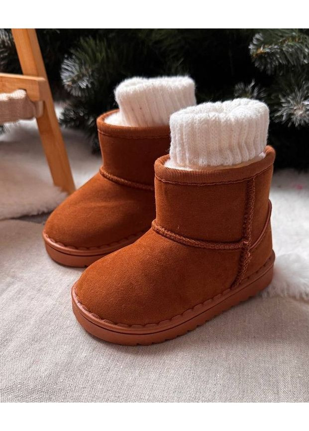 Цветные зимние угги детские змние fn эко-нубук коричневые No Brand