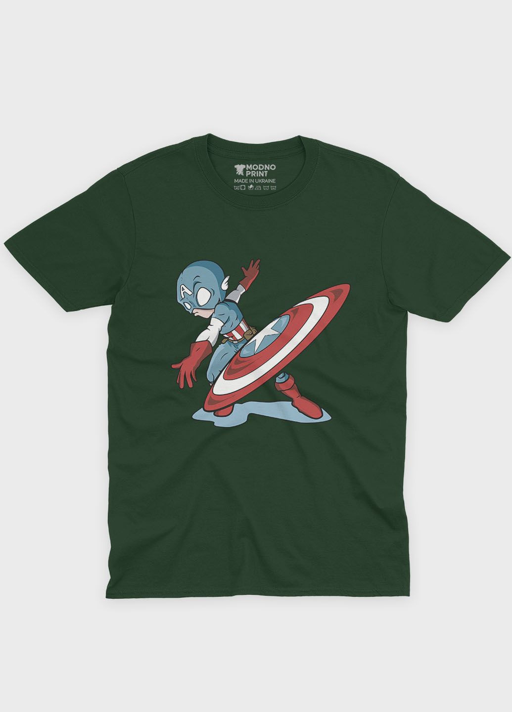 Темно-зеленая мужская футболка с принтом супергероя - капитан америка (ts001-1-bog-006-022-011) Modno