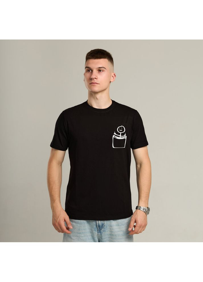 Чорна футболка peremoga - наклейка чоловічок з факами біла чорний Pobedov