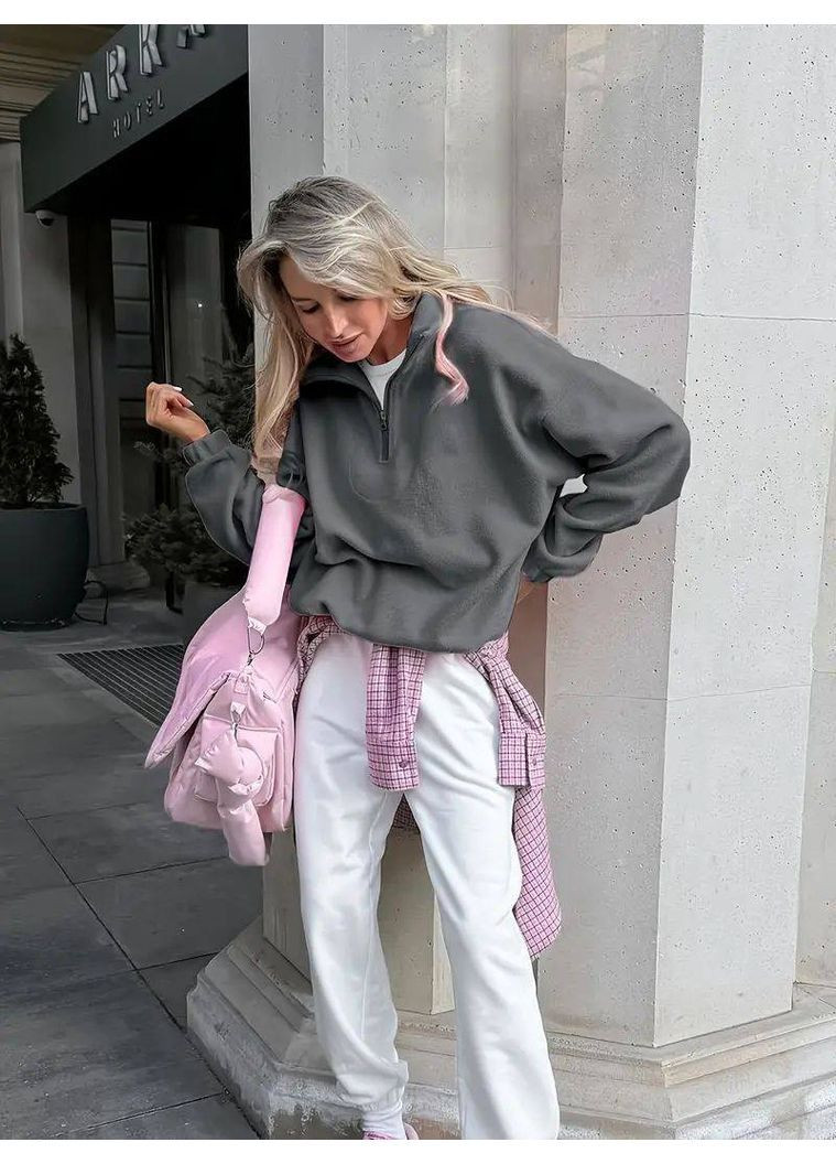 Графитовый женский флисовый свитшот FINO Mode без декора (365798844)