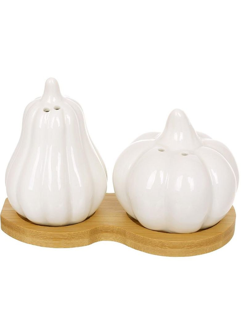 Набір для спецій Nouvelle Home Гарбуз сільничка та перечниця на підставці з порцеляни та бамбука 13х8см BonaDi (368982073)