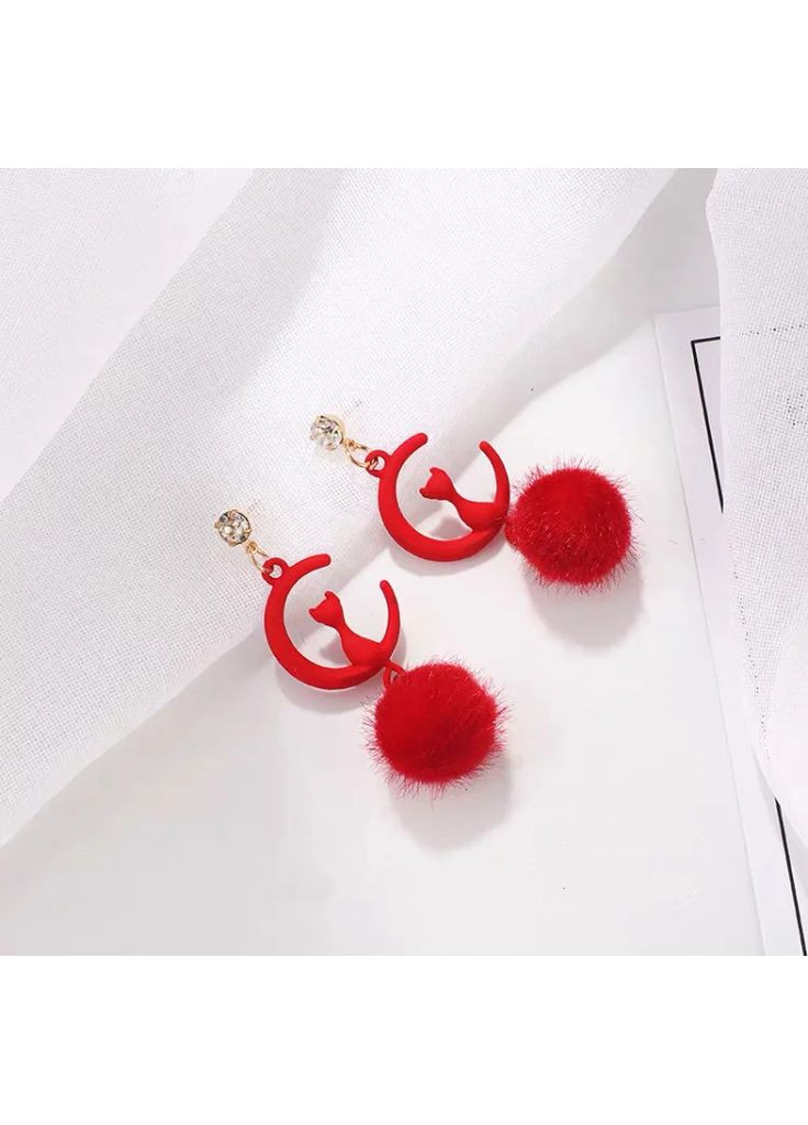 Сережки/сережки гвоздики милі, котики на місяці "Moon cats" (червоний) China (366874581)