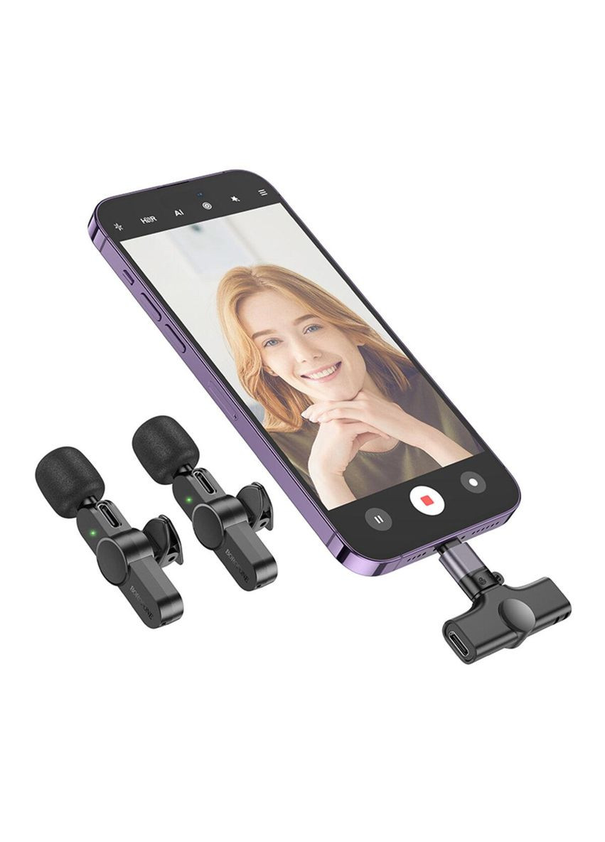 Микрофонпетличка BFK12 Trophy lavalier беспроводной цифровой микрофон(iP/Type-C) Black Borofone (316699560)