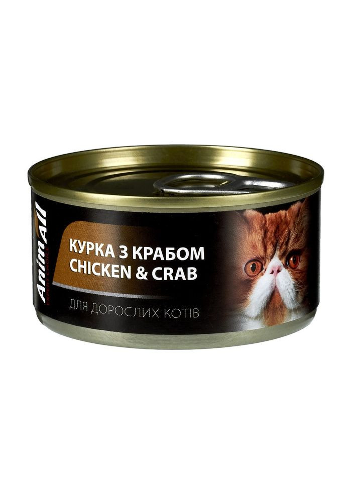 Вологий консервований корм для дорослих котів з куркою та крабом ЕнімАлл, банка 85 г AnimAll (306741039)