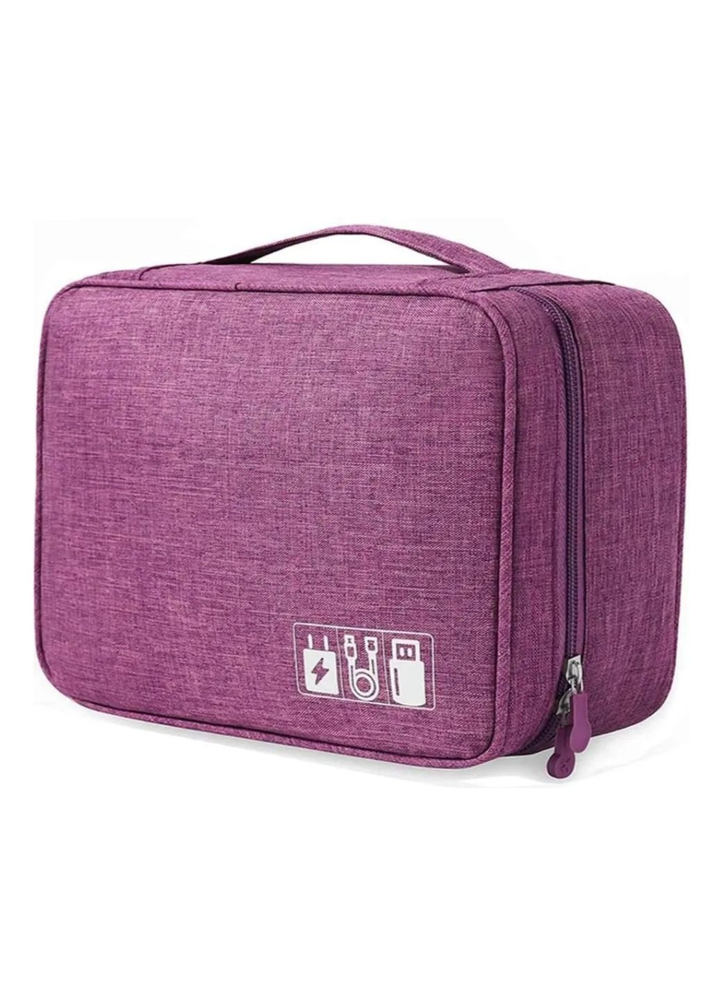 Дорожній органайзер для проводів та аксесуарів 24.5×18×10 см фіолетовий чохол-сумка з тканини Оксфорд з перегородками та ручкою No Brand (364191277)