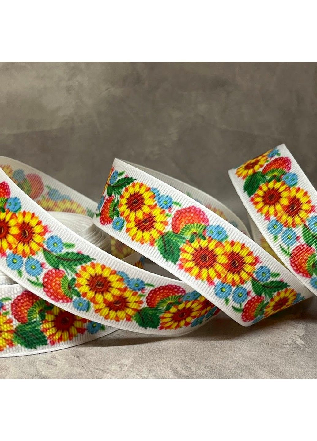 Репсовая лента 2,5 см с рисунком - Цветы-роспись, арт 018549, 1 метр No Brand (339870617)