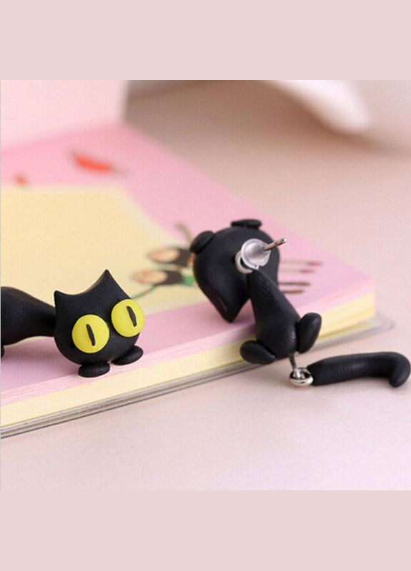 Сережки новий дизайн ручної роботи 3D Чорний Кіт з жовтими очима сережки гвоздики 5.5 см Liresmina Jewelry (293241516)