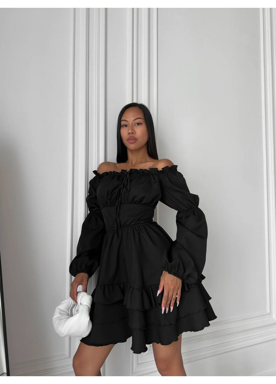 Чорна вечірня сукня міні з воланами та шнурівкою • ніжна й жіночна • заміри в описі GD/GL Модний простір однотонна
