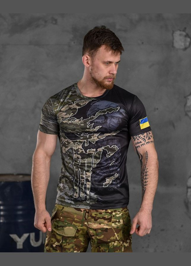 Тактическая потоотводящая футболка с Черепом черная No Brand (300374908)