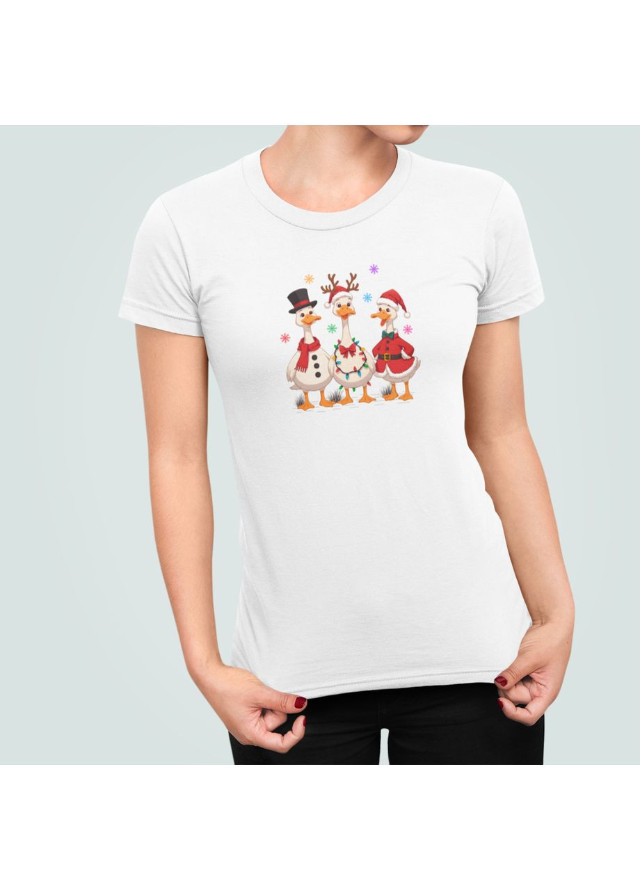 Жіноча Новорічна футболка з принтом Новорічні святкові гуси Stedman - (369155111)