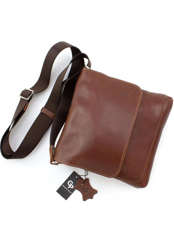 Сумка планшет через плечо из натуральной кожи мужская для документов и для телефона маленькая Коричневый 40352 Grande Pelle (361348769)