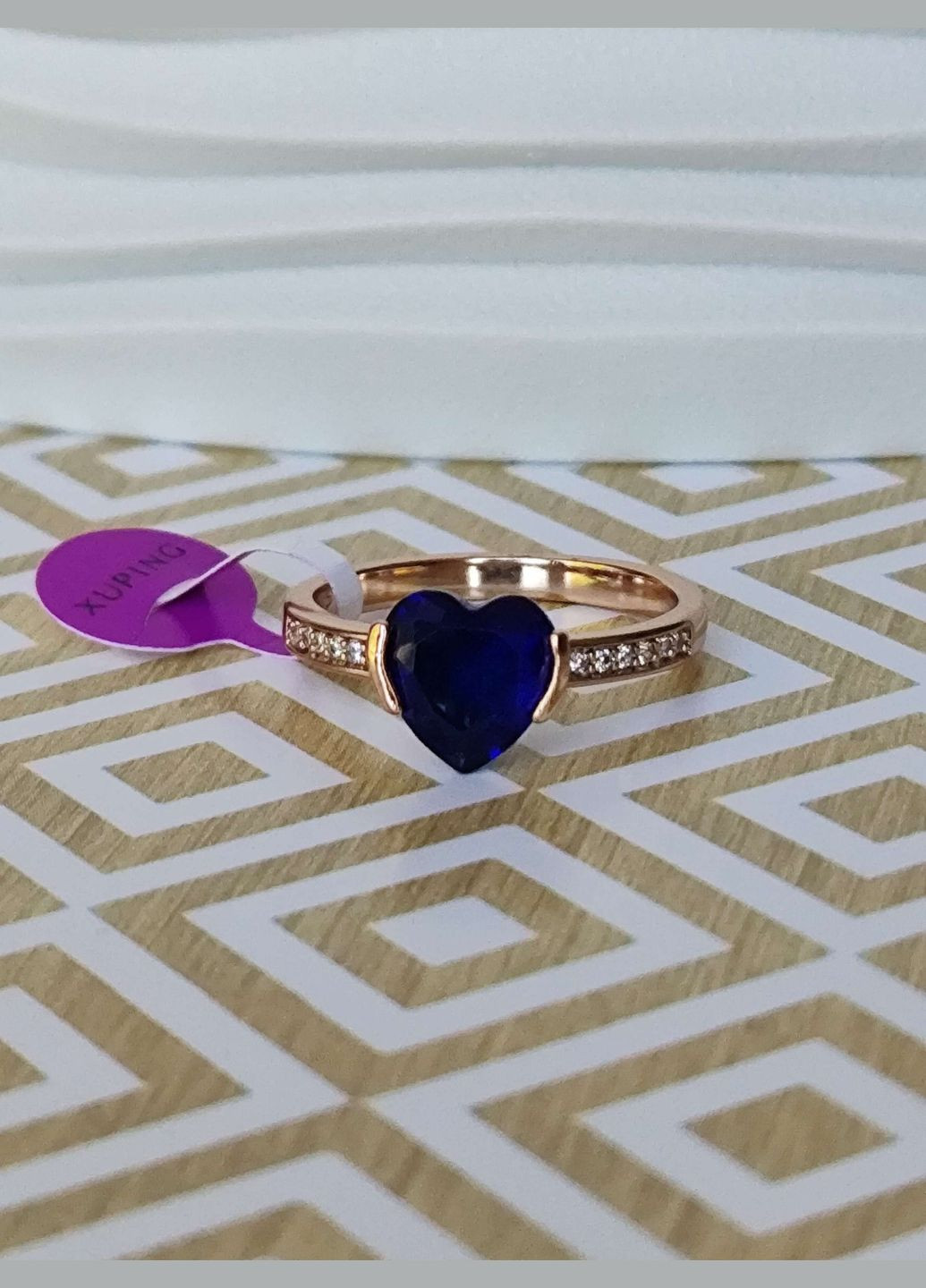 Кольцо ксюпинг xuping сердце синий камень позолота медзолото Xuping Jewelry (337114029)