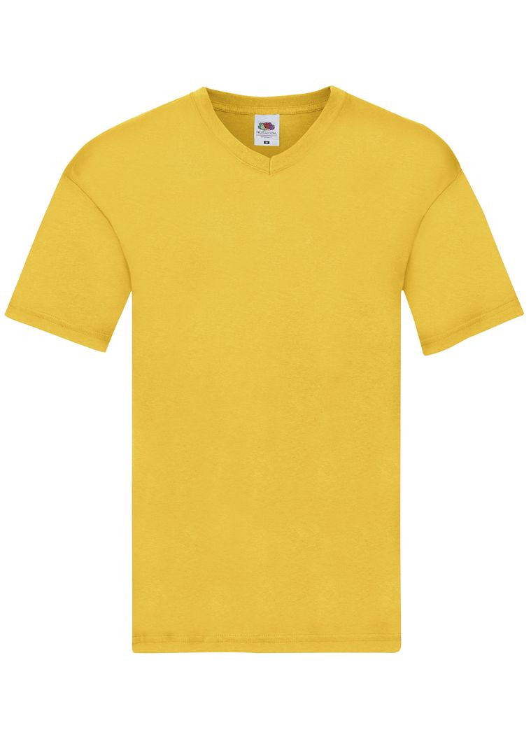 Желтая футболка мужская original v neck t желтый (061426034m) с коротким рукавом Fruit of the Loom