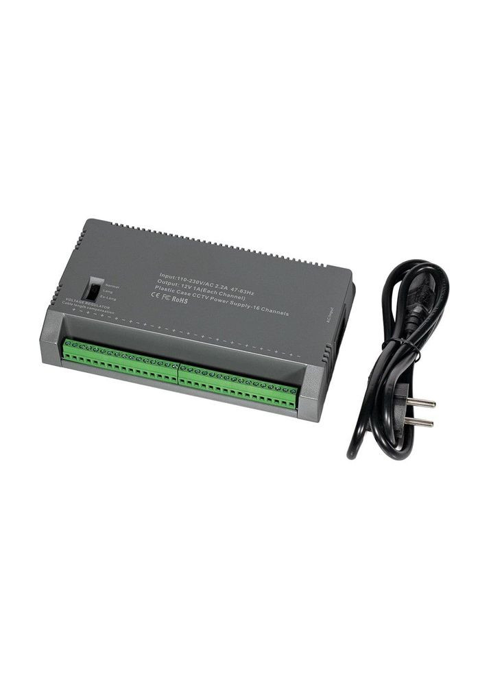 Блок питания KRF-1216B (16CH) 200W, 16 каналов нагрузки, 12V/1A на 1 канал, с регулятором напряжения для компенсации Kraft (362961927)