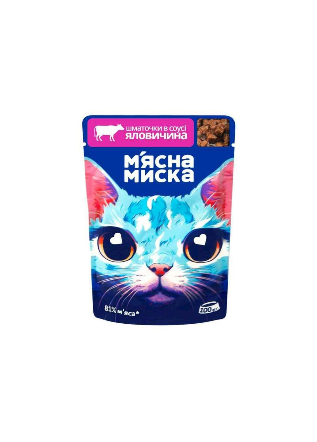 Пауч 100г для котів шматочки в соусі з яловичиною ТМ МЯСНА МИСКА М'ясна Миска (305316089)