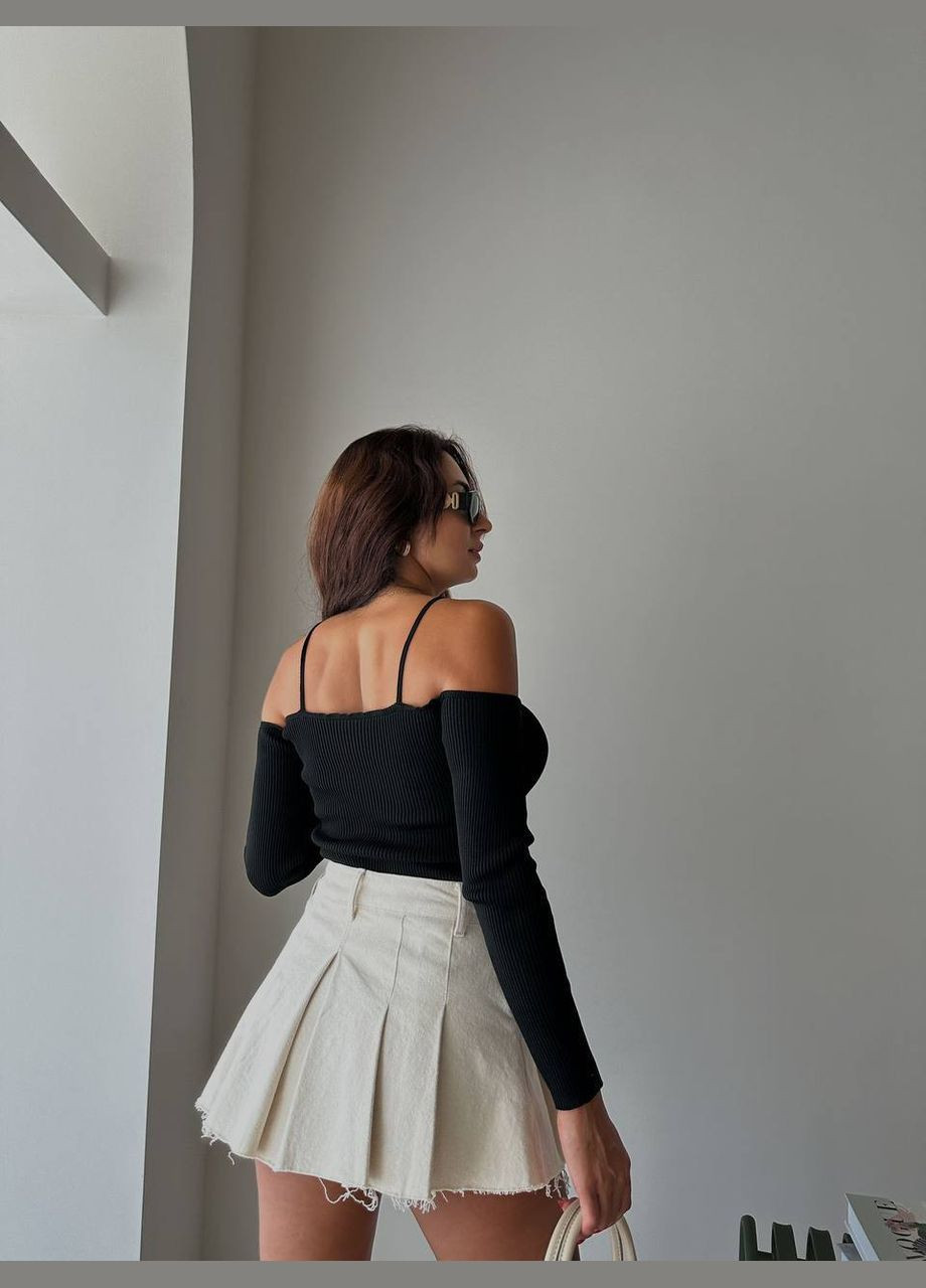 Женская стильная черная кофточка в рубчик летняя трендовая качественная с открытыми плечами и с длинным рукавом No Brand кофта (284722702)