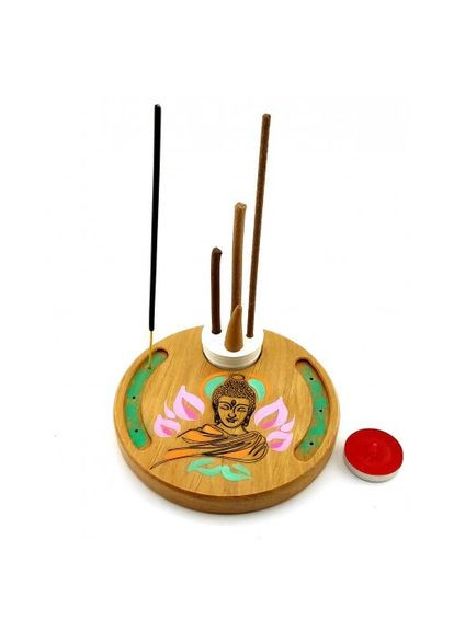 Подставка под аромат "Будда" (d14смh1,8см) дерево,различное покрытое эмалью и лаком,массив дерева No Brand (316717860)