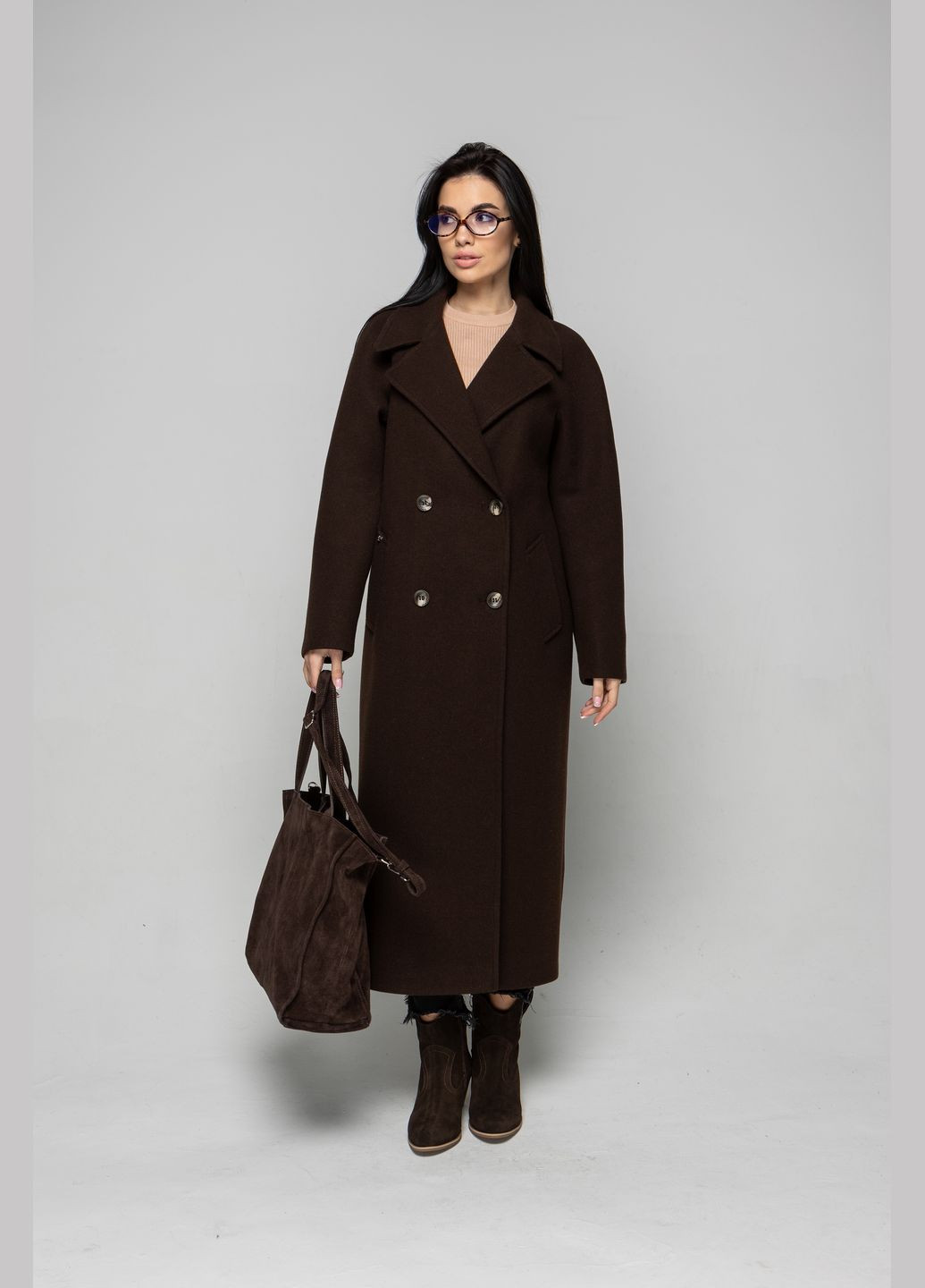 Темно-коричневое демисезонное Пальто Мари двубортное CHIUAS