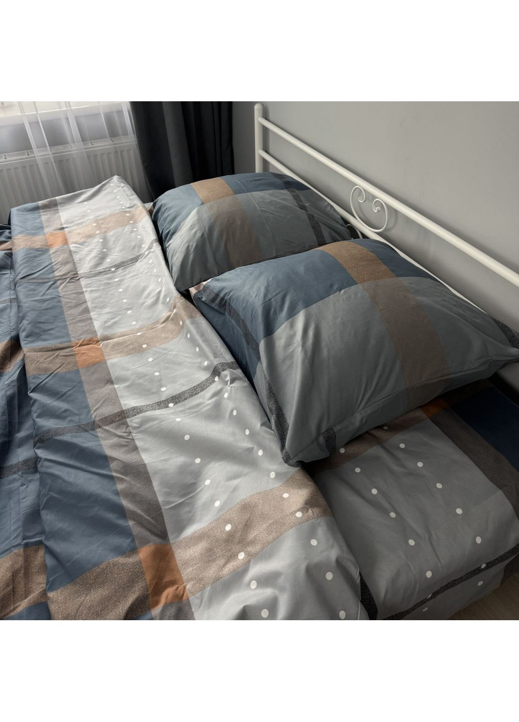 Постільна білизна двоспальна євро різнокольорова Клітинка Бязь Поліестер 852252 Ananasko (357209730)