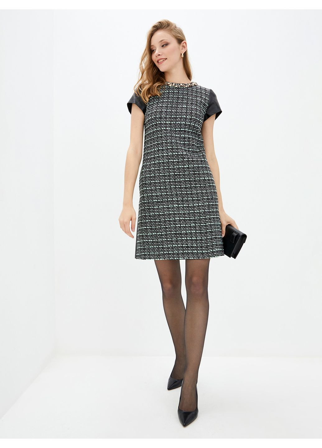 Комбінована твідова сукня з прикрасою з каміння - ua48 / eu42 Iren Klairie