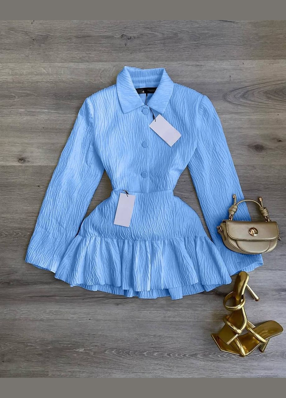 Блакитний літній костюм двійка (сорочка+спідниця) з турецької тканини, що дихає. No Brand 479-3 (339055751)