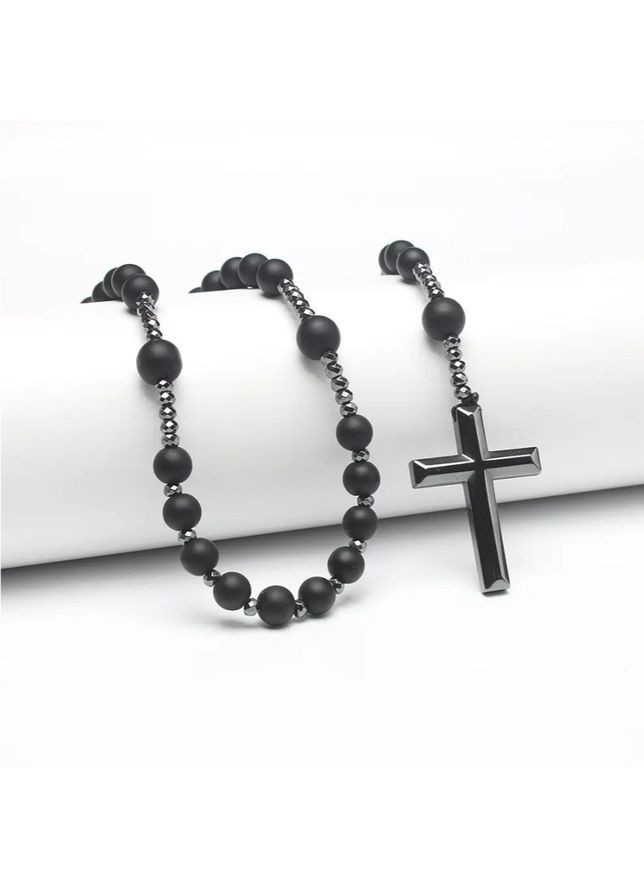 Чотки-підвіска з натуральних каменів 70 см з хрестиком, обсидіан тигрове око лазурит, унісекс аксесуар No Brand (364191375)