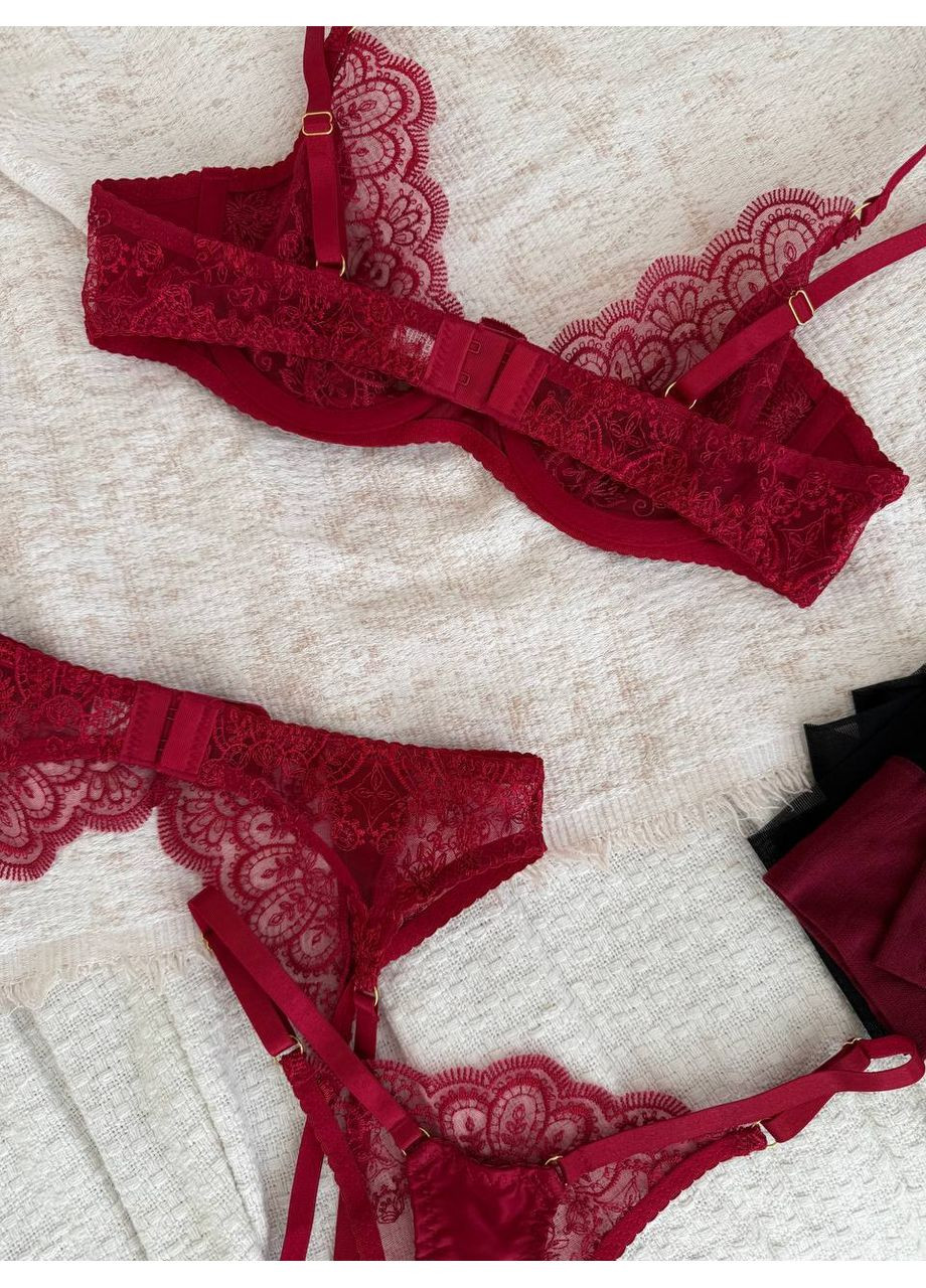 Красный комплект женского белья | нежный кружевной, красное соблазнение Vital-Textile с косточками полиэстер, эластан