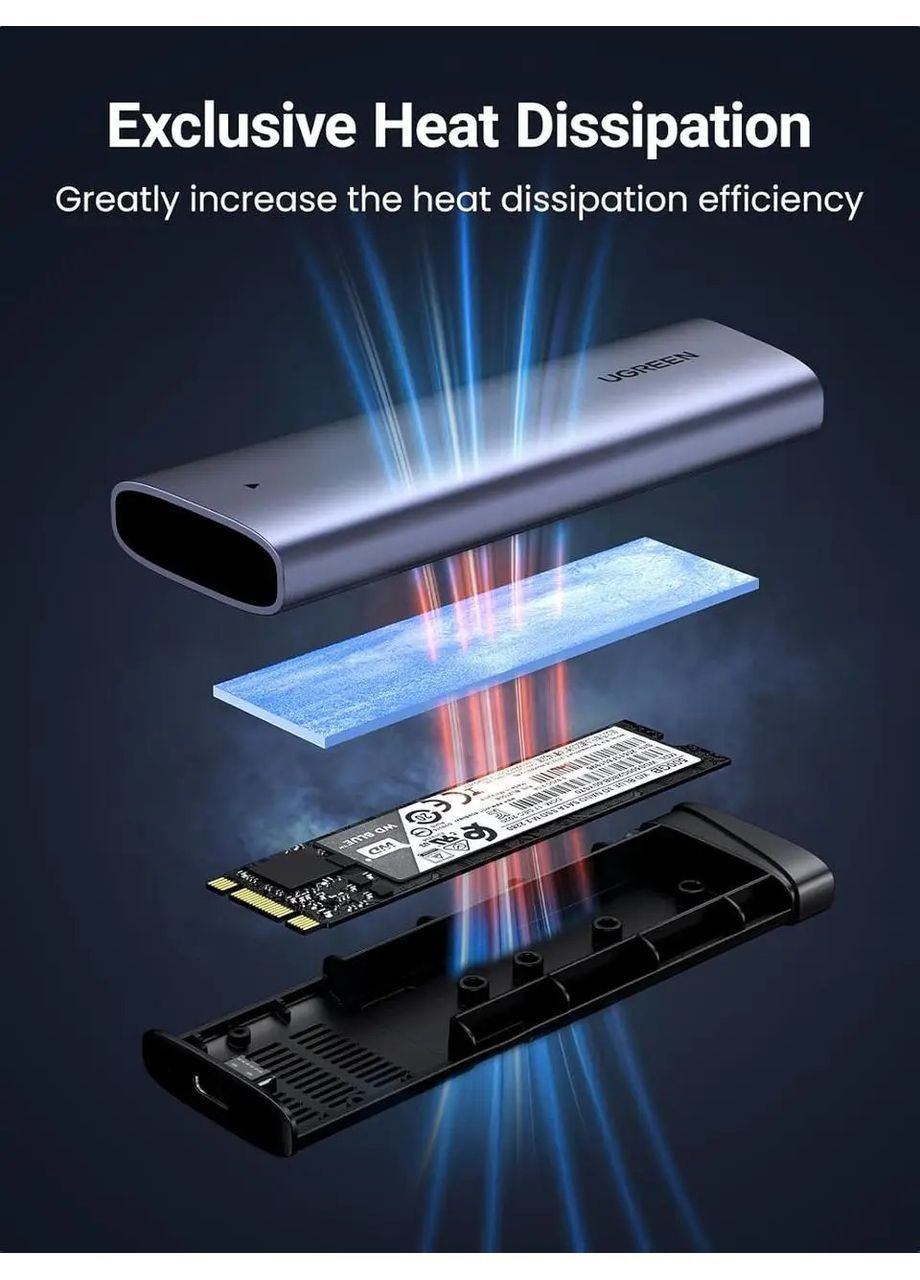 Внешний корпус карман для жесткого диска SSD M.2 NVME CM767 10 Гбит/с USB C 3.2 Gen 2 Ugreen (365301547)