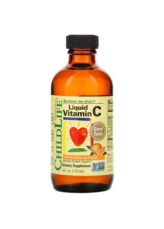 Витамины и минералы Vitamin C Liquid, 118.5 мл апельсин ChildLife (322209058)