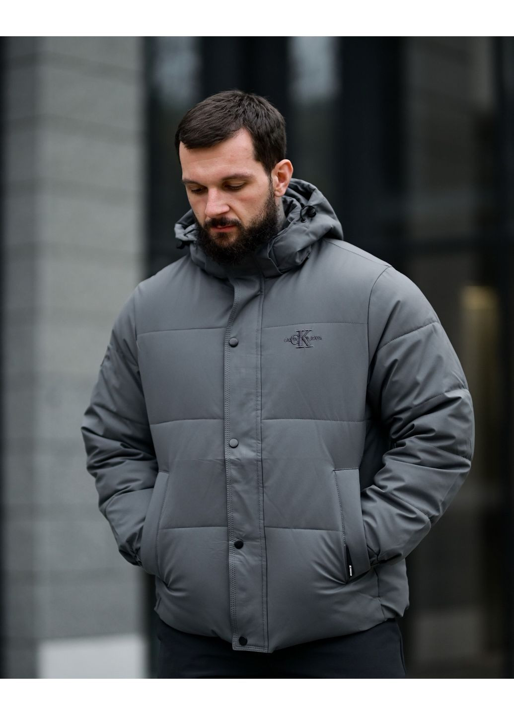 Серая зимняя мужская зимняя куртка calvin klein до -15°c серая Freedom