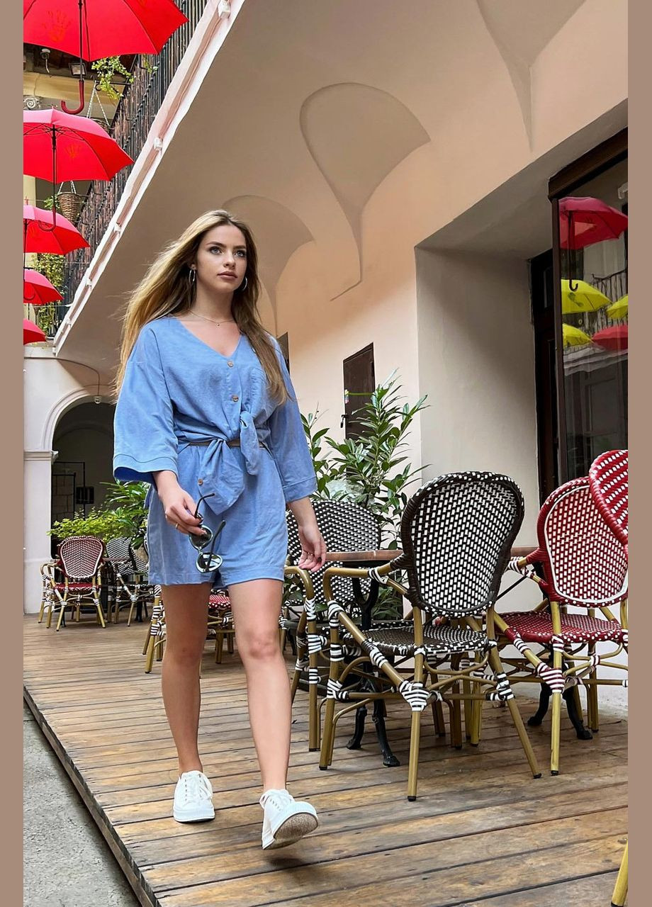 Літній костюм сорочка з шортами. Блакитний Seventeen (345707893)