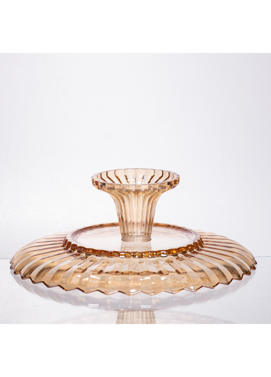 Скляна фруктівниця на ніжці коричнева Ø29 см кругла ваза для подачі десертів частування Yiwu (370432745)