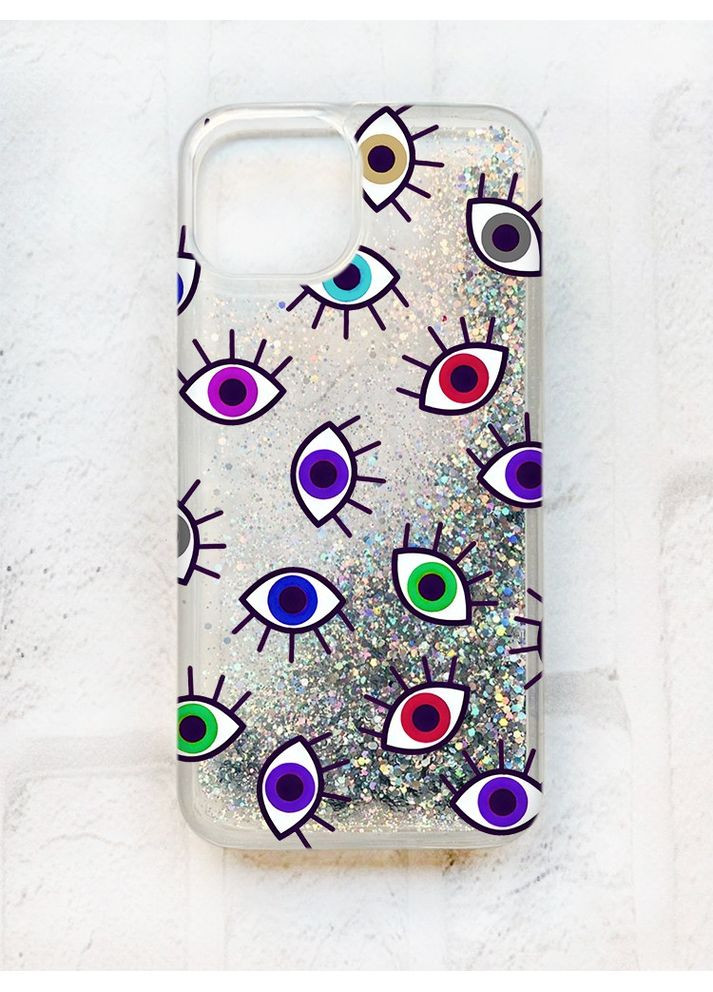 Чехол с плавающими блестками на iPhone 13:: Серебряный:: Разноцветные глаза (принт 336) Creative (360669411)