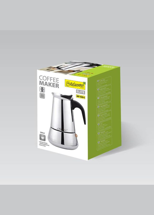Кофеварка нержавеющая гейзерная сталь 300 мл на 6 чашек (MR-1660-6) Maestro (334006507)
