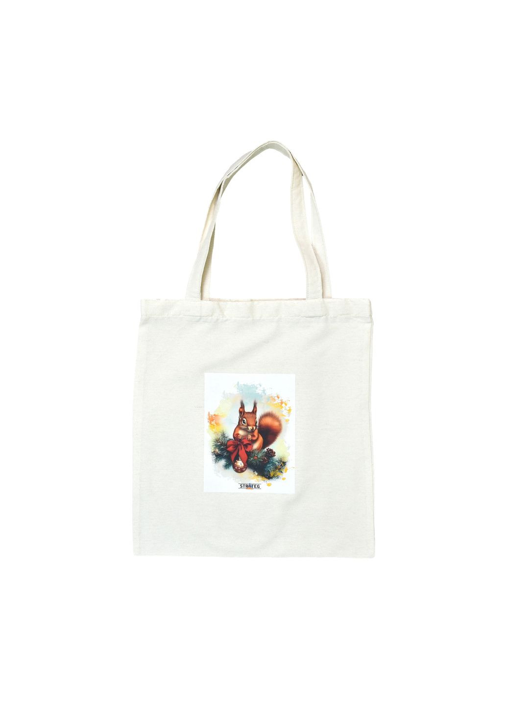 Сумка-шопер біла з принтом Новорічна гілочка для покупок та прогулянок екосумка текстильна см Strateg (369761417)