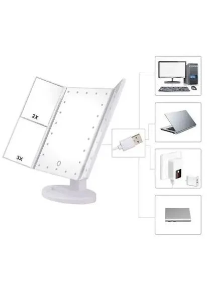 Тройное зеркало для макияжа Superstar Magnifying Mirror с LED-подсветкой прямоугольное с увеличением Digital (387412370)