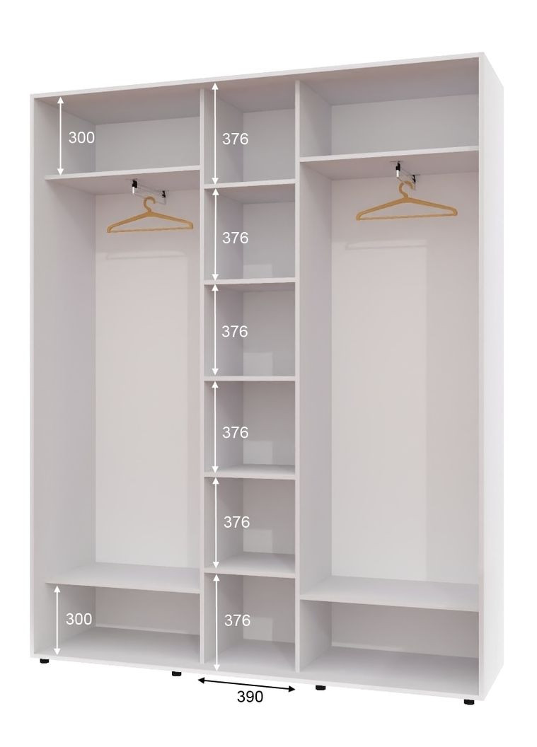 Шафа-купе тридверна 170*45*250 см Білий 3 двері ДСП + Дзеркало + ДСП ШК-04 Алекса (360452384)