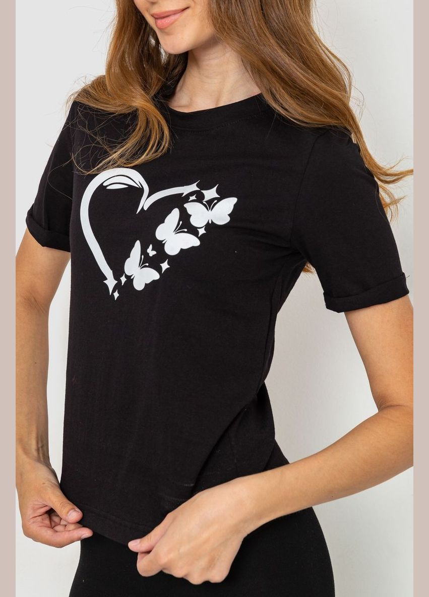 Черная демисезон футболка женская с принтом, цвет черный, Ager
