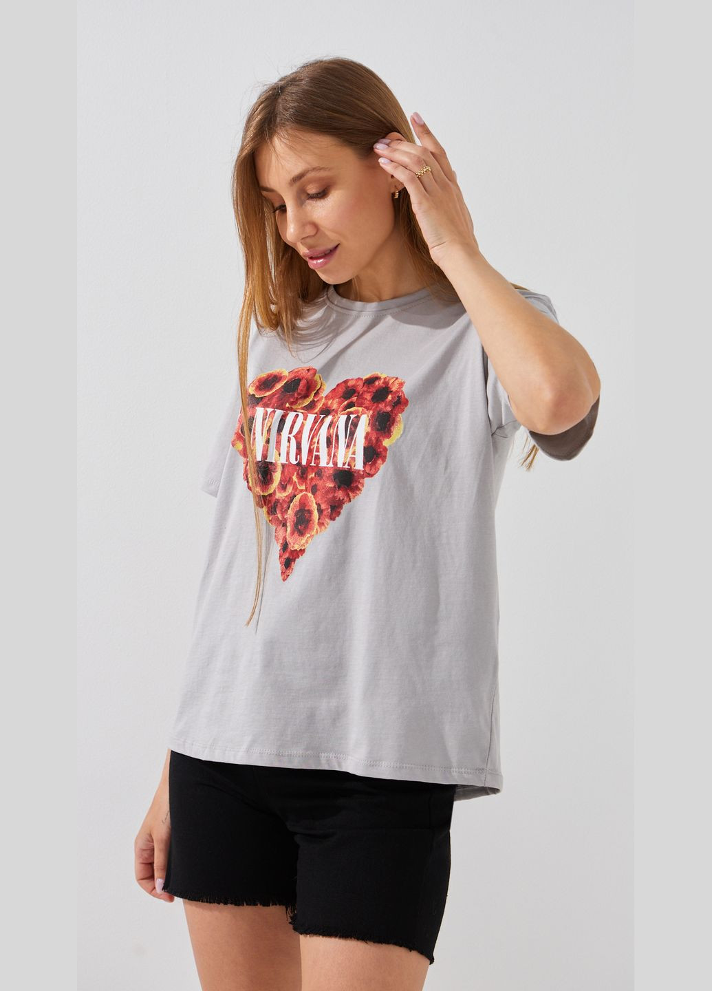 Футболка с принтом женская 25088 Серый shop (2000991001060) On me - (352575131)