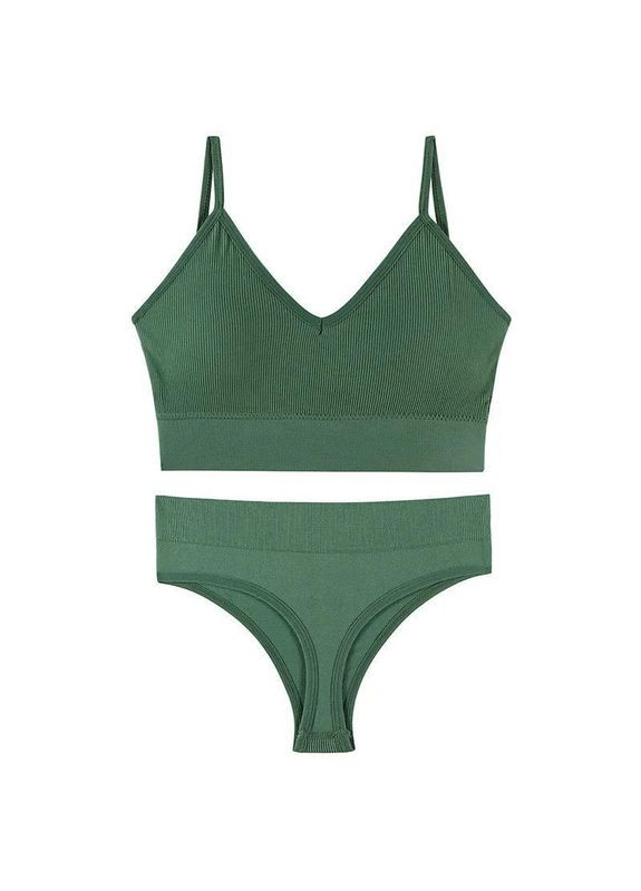 Оливковий демісезонний комплект безшовний 9 (тонні бретелі + стринги) No Brand