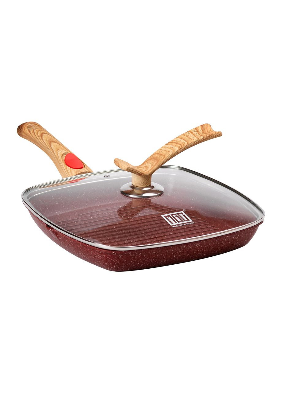 Алюминиевая сковорода-гриль 28 см со стеклянной крышкой Square Red MGC (360455222)