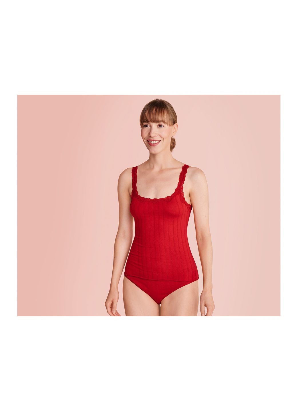Майка натільна з мереживом для жінки LYCRA® 435700 червоний Esmara — 295354363